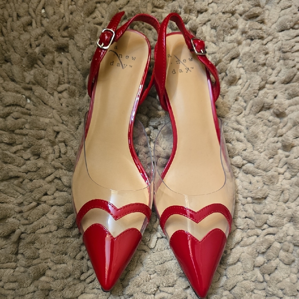 New A‎ New Day Women's Size 8 Red Heart Slingback Heels